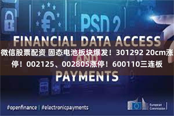 微信股票配资 固态电池板块爆发！301292 20cm涨停！002125、002805涨停！600110三连板